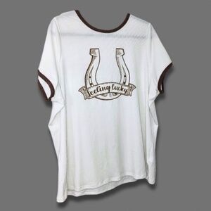 Torrid Graphic T-Shirt Horseshoe “Feeling Lucky” Short Sleeves Brown/White 3X